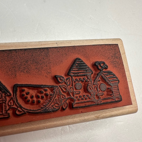 Stampin Up ‘96 Watermelon Birdhouse Sunflower 6.5X 1.5” Wood Block Stamp VINTAGE - Picture 8 of 14